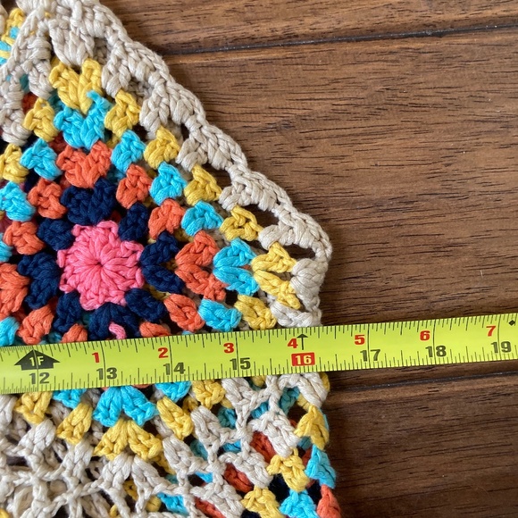 Vivid Boho Crochet Fringe Tank Top XL Granny Square Patchwork Summer Festival - Picture 5 of 5